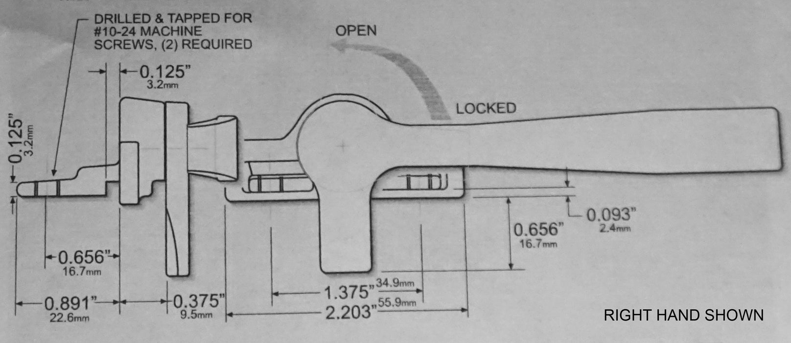 WRS White Bronze Project-Out Angle Base Cam Handle - Right Hand
