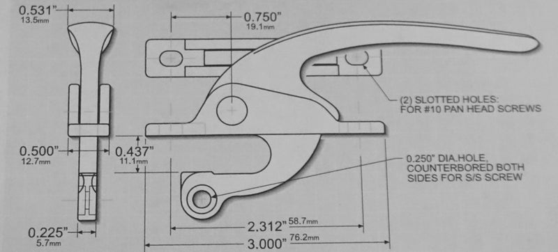 WRS 2-1/4" Multi-Point Casement Locking Handle - White Bronze