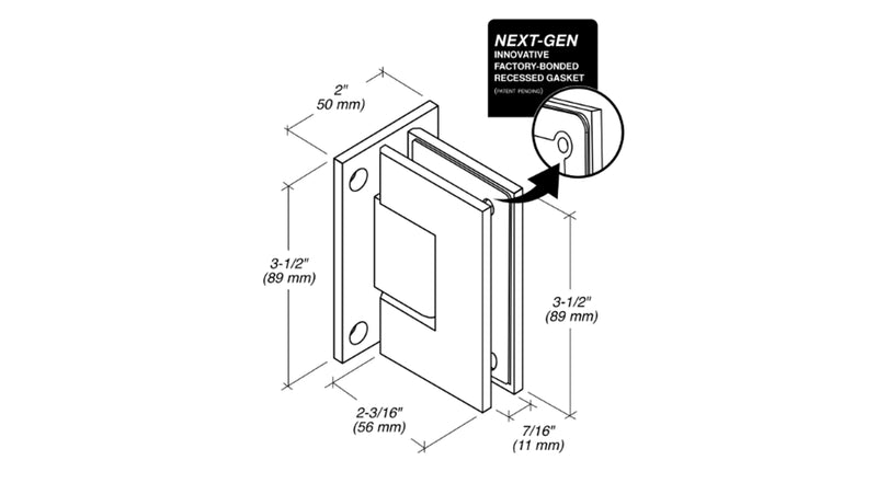 WRS Adjustable Wall Mount Shower Hinge with Full Back Plate/Gaskets - Polished Chrome