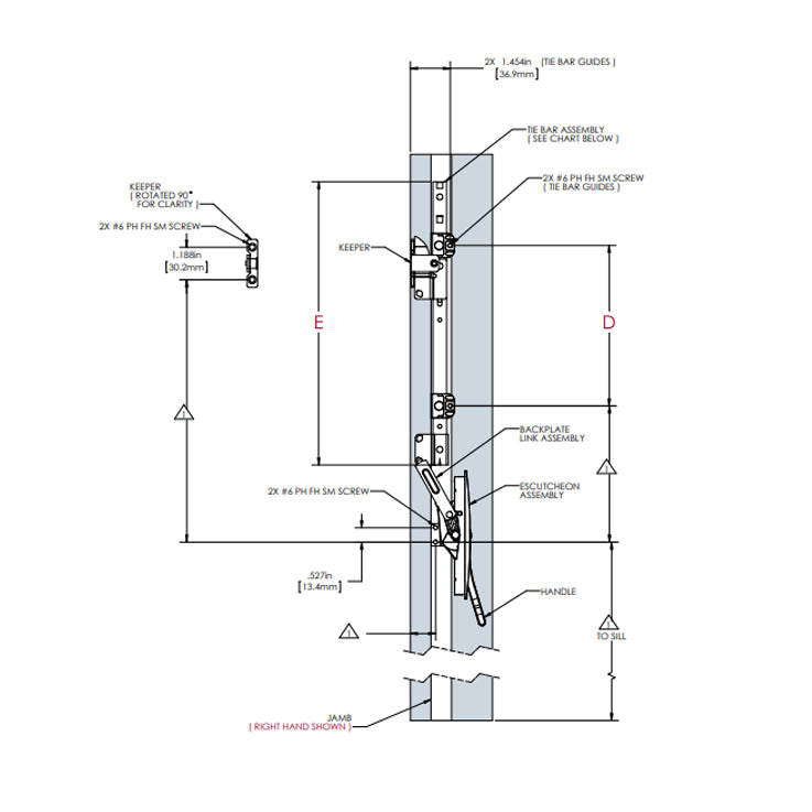 WRS TRUTH LH MIRAGE CONCEALED SINGLE POINT LOCKING SYSTEM w/ GUIDES *TIE BAR IN-JAMB VERSION*