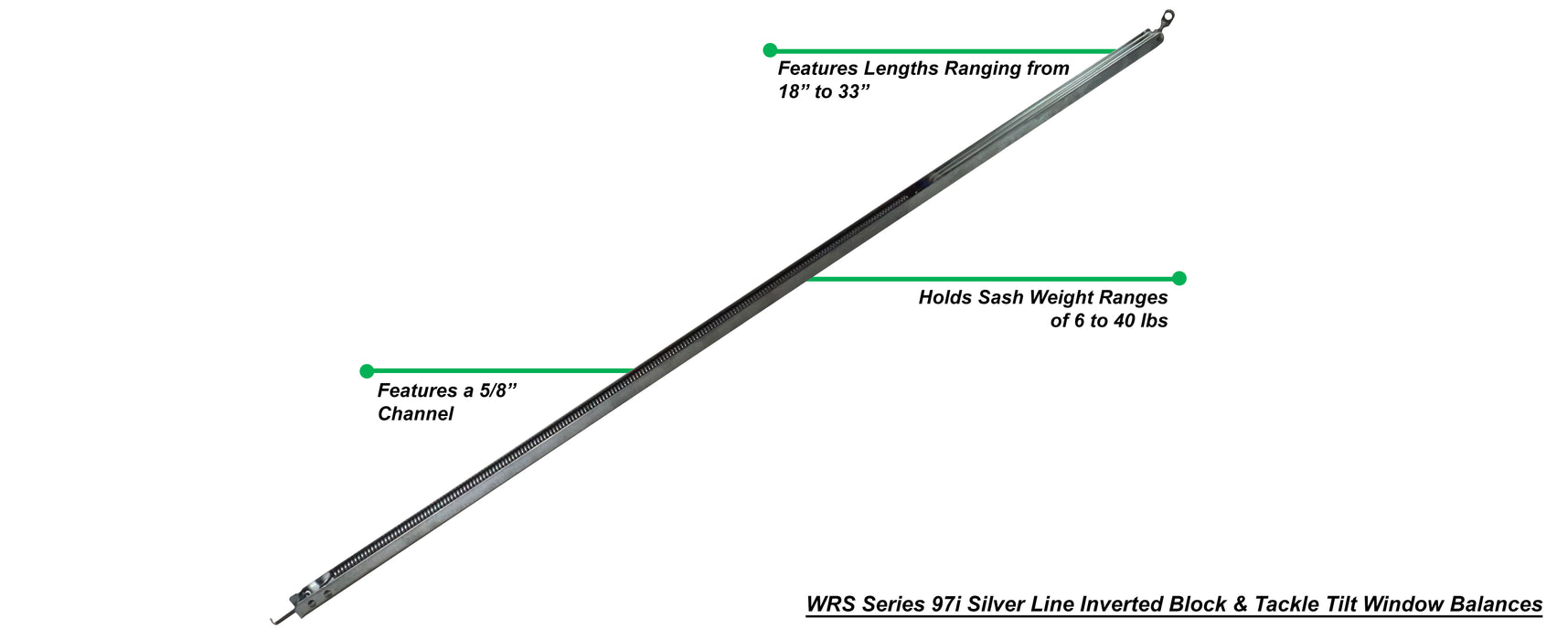 WRS Series 97i Silver Line Inverted Block & Tackle Tilt Window Balances - 18" to 33" , 6-47 lbs