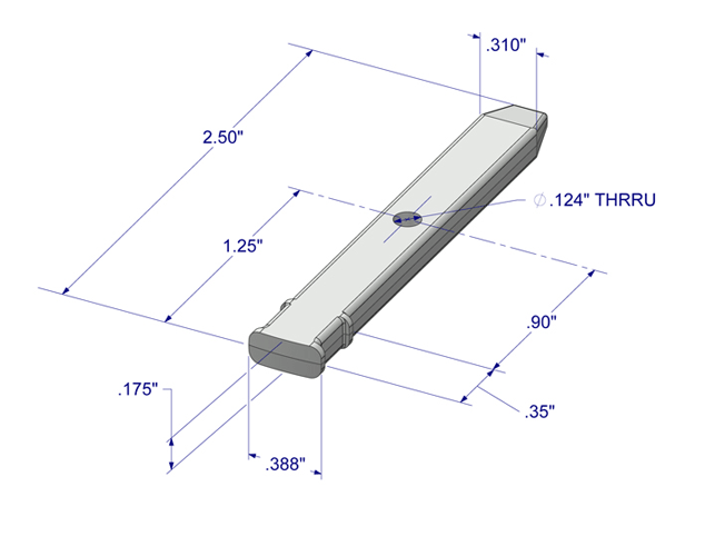 01-141 Diagram of WRS Die Cast Pivot Bar with Mini T-Shaped Head - One Hole