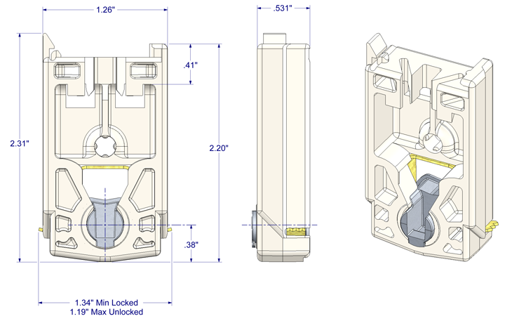 01-143 Diagram of WRS 9/16" x 1-1/4" Pivot Lock Shoe with Zinc Cam