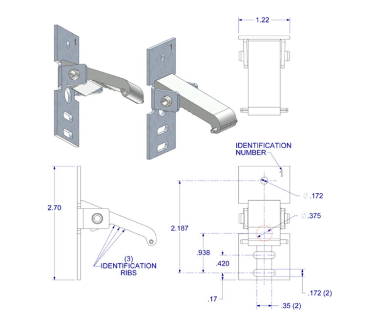 WRS Carrier Unit/Balance Bracket Assembly - 1 Stamped, 3 Ribs, 2 Slots