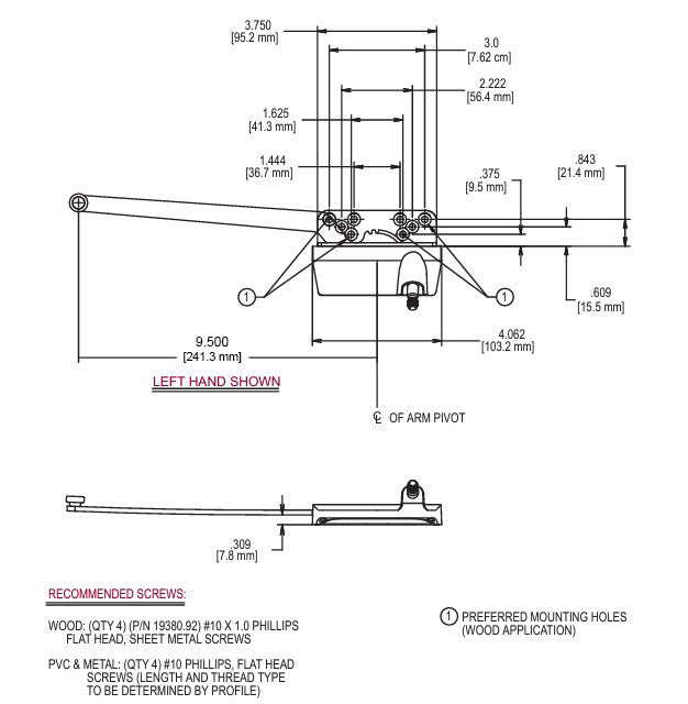 WRS Truth Traditional Left or Right Hand 9-1/2" Single Arm Operator - Clay