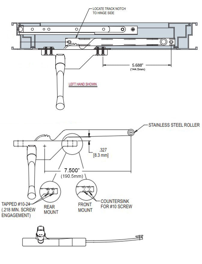 WRS Truth Hardware Left Hand, 7-1/2" Front Mounted Single Arm Operator - Chestnut Bronze