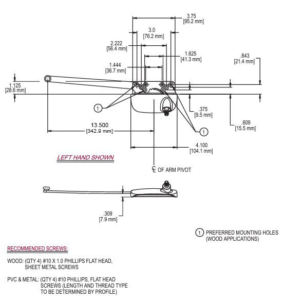 WRS Truth Left or Right Hand Ellipse 13-1/2" Single Arm Operator - Coppertone
