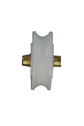 WRS 3/4" Concave Sliding Window Roller & Axle - White Nylon, Brass