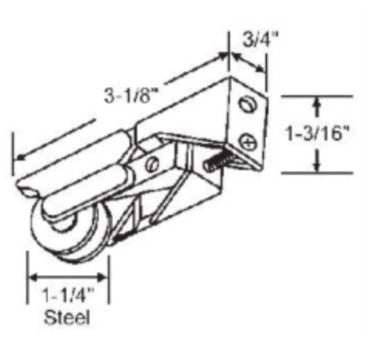 WRS Die Cast Patio Door Roller Assembly - 1-1/4" Concave Wheel