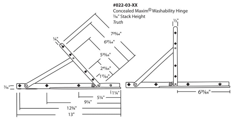 WRS Truth 13" Concealed Maxim Washability Hinge  -  Upper Left
