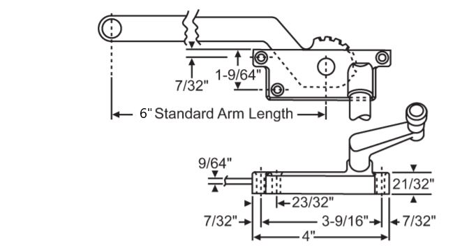 Sill Mounted Casement Operator, 6" Arm - Beige