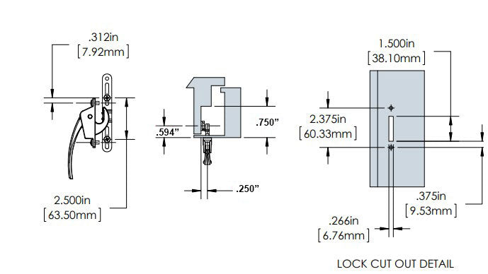 WRS 2-1/2" Casement Locking Handle - Brushed Nickel