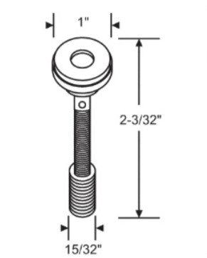 WRS 2-3/32" Closet Door Plunger Pin - Aluminum, White Nylon Cap