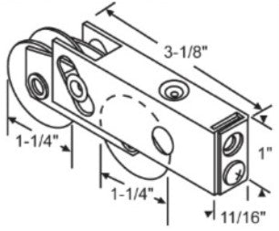 WRS Tandem Patio Sliding Glass Door Roller - 3-1/8"
