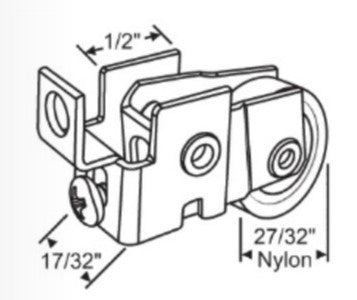 WRS 27/32" Patio Door Roller - Metal Housing, Flat Nylon Roller