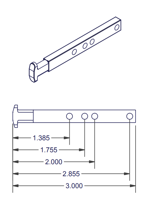 05-77-23 Diagram of WRS Die Cast T Shaped Pivot Bar - 4 Hole
