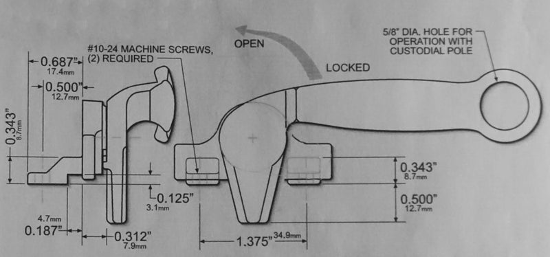 WRS Angle Base Project-Out Pole Operated Cam Handle - Left or Right Hand