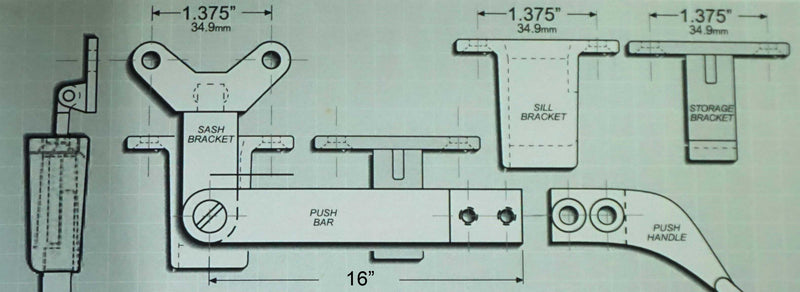WRS 16" Under Screen Push Bar, Left or Right Hand - White Bronze