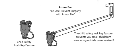 WRS 48" Armor Bar Patio Door Security Lock - Silver, Bronze or White