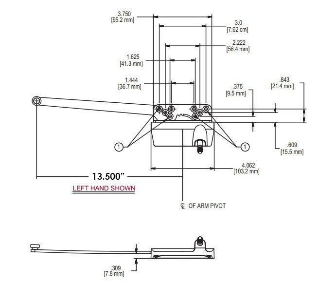 WRS Truth Hardware Left Hand Traditional Operator, 13-1/2" Single Arm - Beige