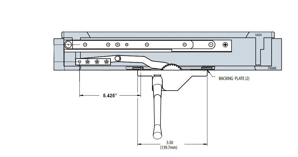 WRS Right Hand Truth Hardware Dyad Awning/Casement Operator, Clip Under, No Offset - Clay