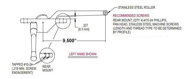 WRS Truth Hardware Left Hand Single Arm Operator 9-1/2", Rear Mount - Black