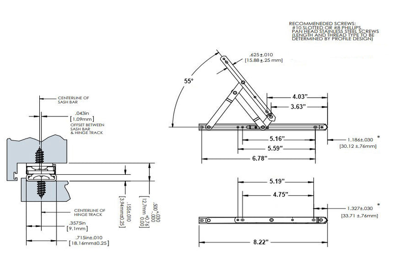 WRS Truth Hardware 8" Stainless Steel Standard Duty 4 Bar Hinge