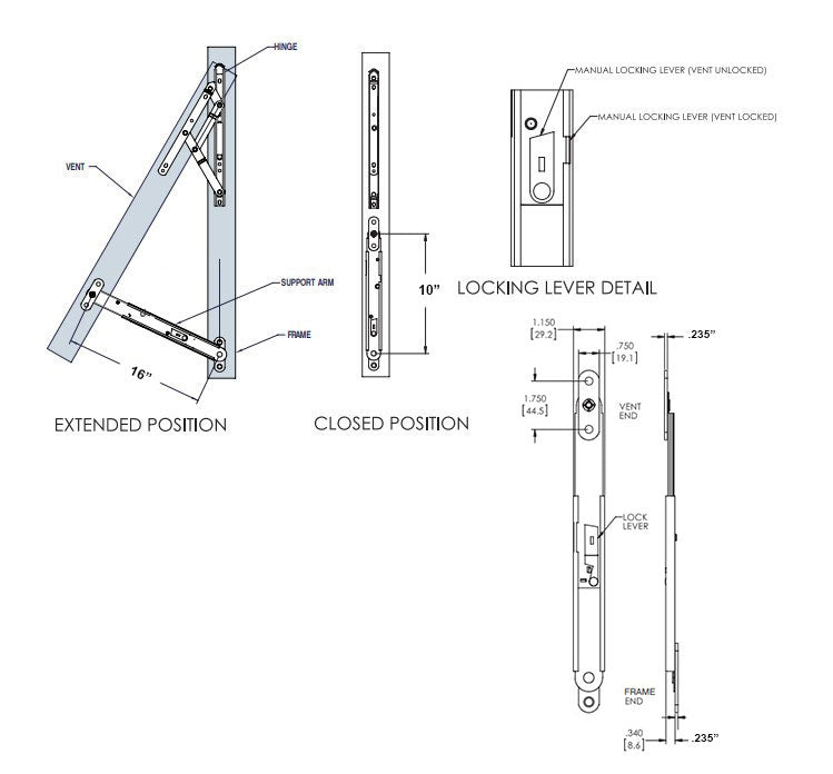 WRS Truth Hardware 16" Stainless Steel Support Arm - .235 Bracket