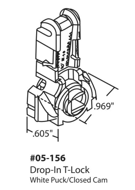 05-156 WRS 31/32" Drop In T-Lock, White Puck - Closed Cam Diagram